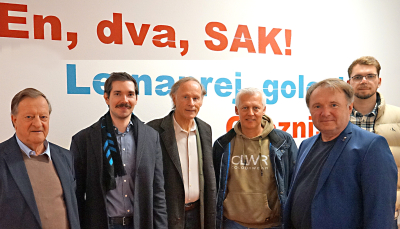 © SAK: Vizepräsident des SAK Albin Waldhauser, Landessekretär des ASVÖ Kärnten Kajetan Hackl, ASVÖ Kärnten Präsident Dr. Christoph Schasché, geschäftsführender Präsident des SAK Marko Wieser, Generalsekretär des SAK Silvo Kummer und Mag. Manuel Jug